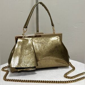 Unique Asymmetrical Ruffles Handmade Genuine Leather, Push Lock Clutch Bag